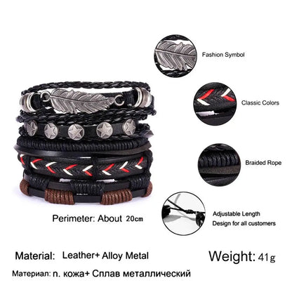 Vintage Multilayer Leather Braid Men Bracelets