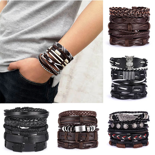 Vintage Multilayer Leather Braid Men Bracelets