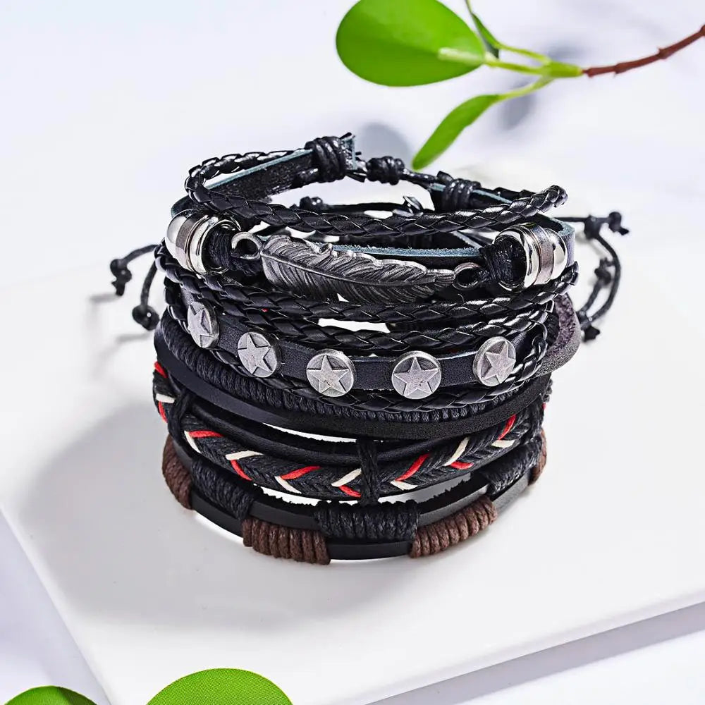 Vintage Multilayer Leather Braid Men Bracelets