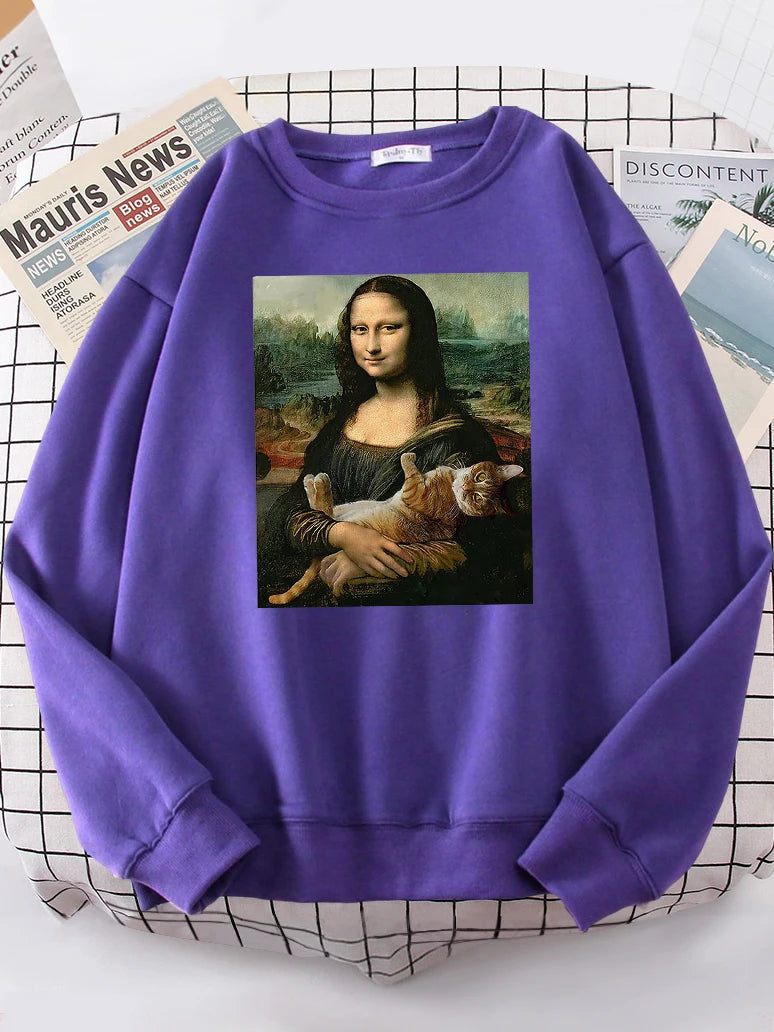 Mona Lisa Hugging Cat Women Sweatshirt