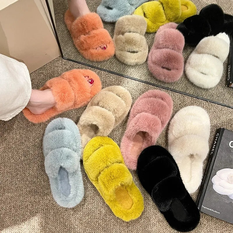 Fashion Faux Fur Warm Women Slippers