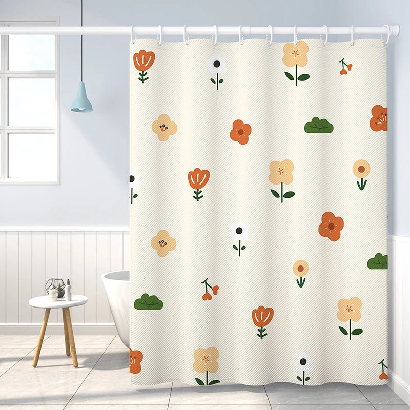 Colorful Floral Print Waterproof Shower Curtain S/M/L