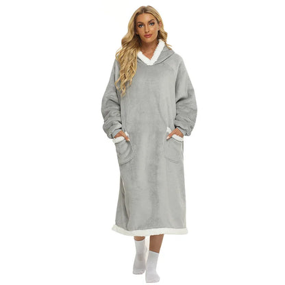 Super Long Home Flannel Robe-Hoodie