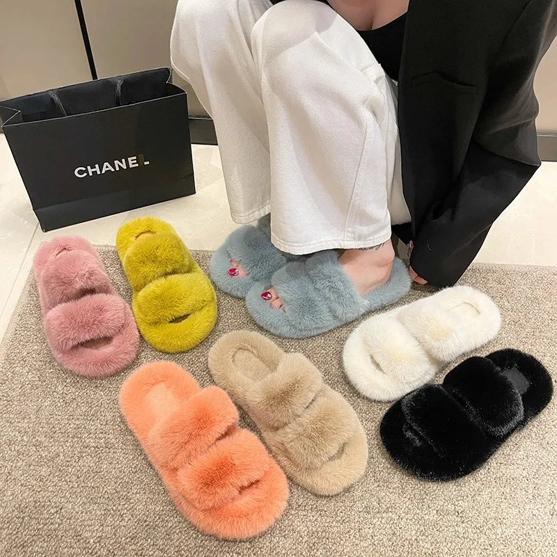 Fashion Faux Fur Warm Women Slippers