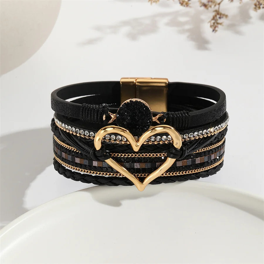 Love Heart Charm Leather Bohemian Women Bracelets