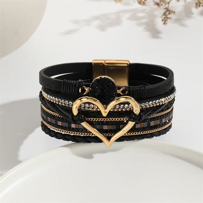 Love Heart Charm Leather Bohemian Women Bracelets