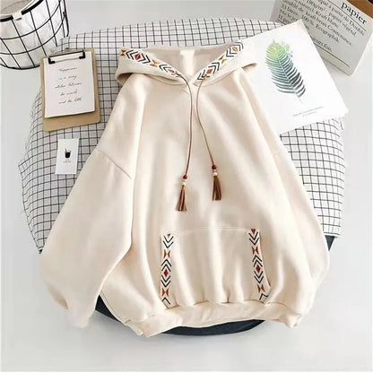 Causal Ethnic Style Women Hoodie with Drawstrings