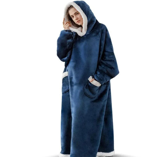 Super Long Home Flannel Robe-Hoodie