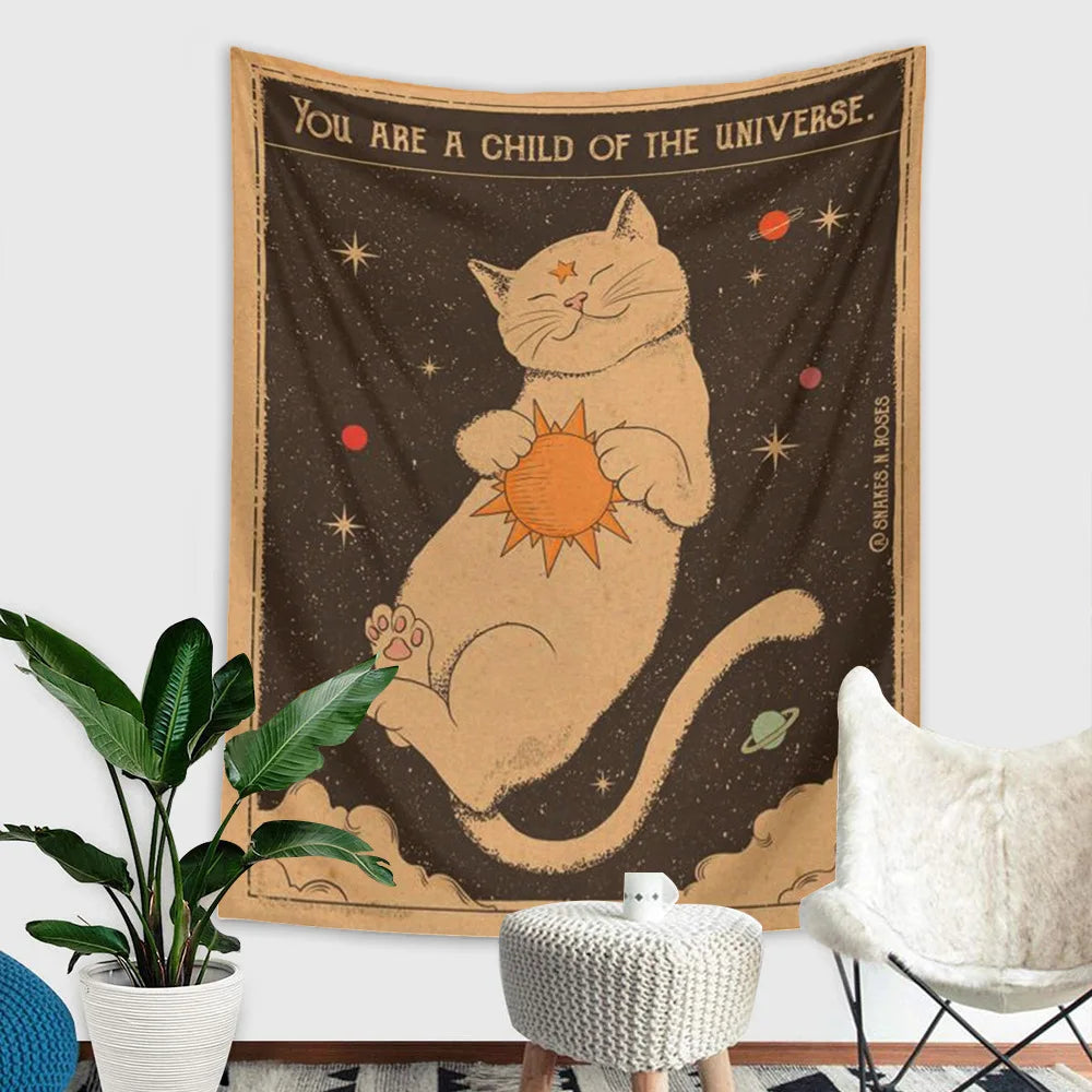 Stylish Cat Tarot Home Art Tapestry