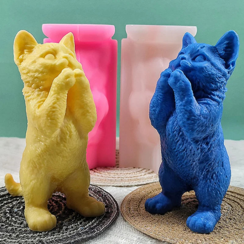 Cute Standing Cat Silicone Mold for Baking, Candle, Soap etc.