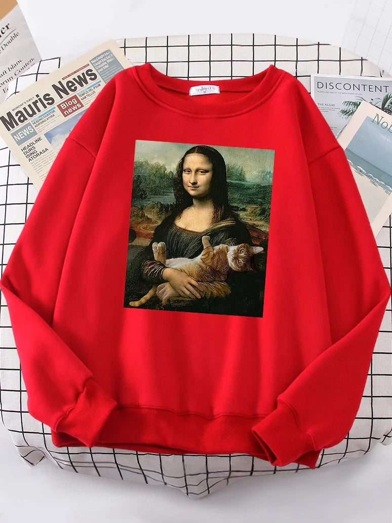 Mona Lisa Hugging Cat Women Sweatshirt