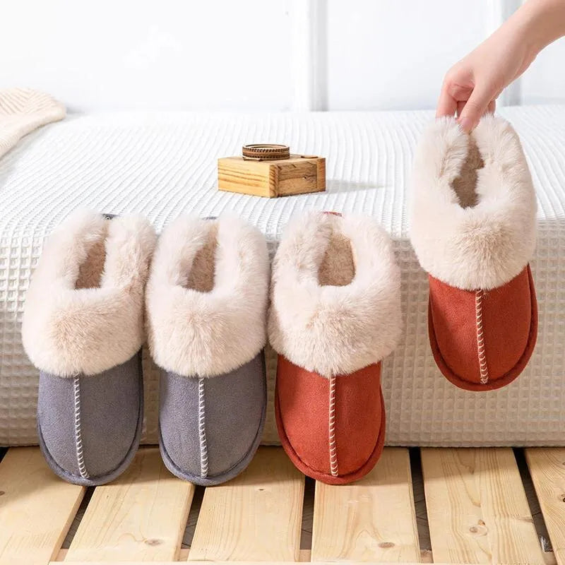 Women Soft Fur and Cotton Warm Home Flat Slippers