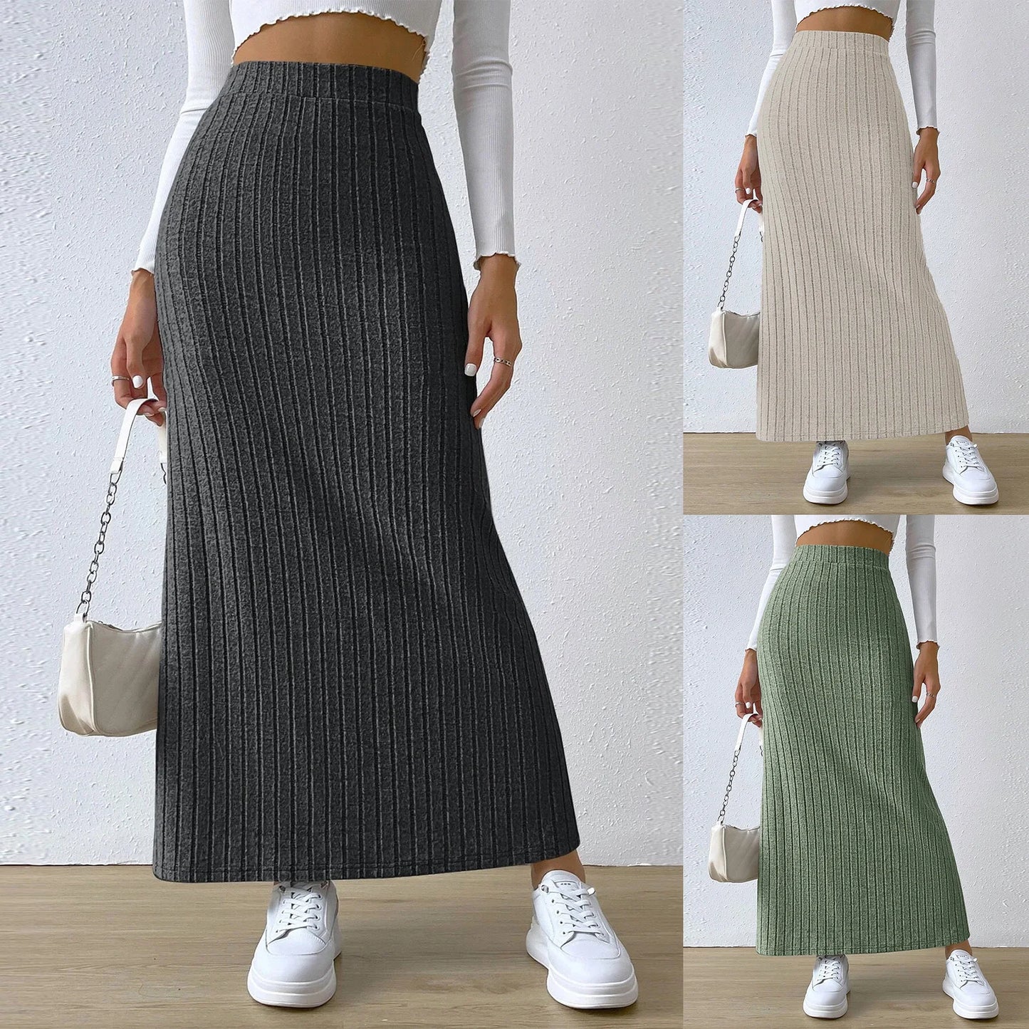 Elegant Knitted Strech Long Skirt