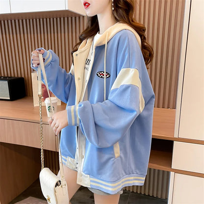 Fashion Hooded Loose Baseball Style Women Cardigan Jacket