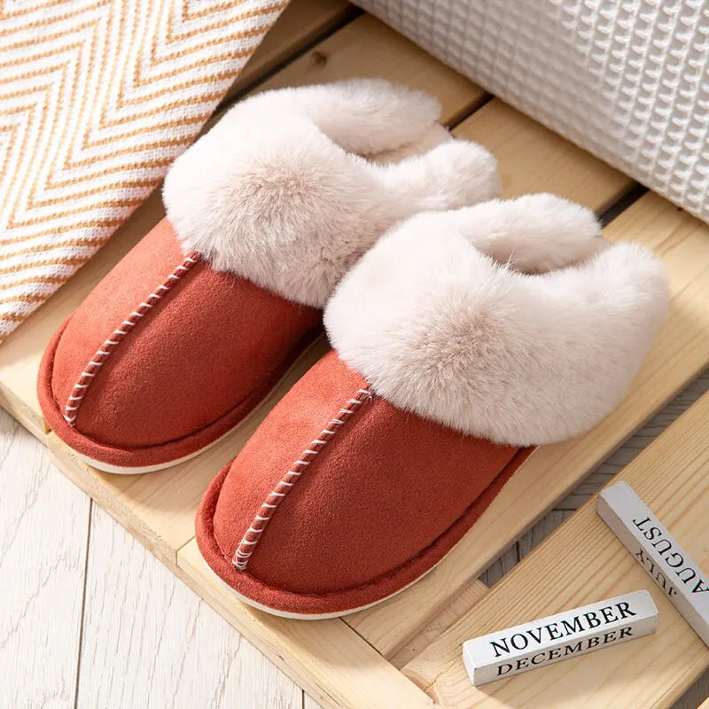 Women Soft Fur and Cotton Warm Home Flat Slippers