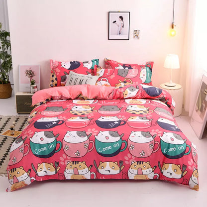 Cute Cartoon Duvet Cover Bed Bedding Set with Pillowcases 200x200 (No sheet)