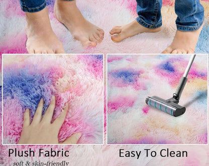 Rainbow Tie-Dye Fluffy Plush Rug Home Carpet