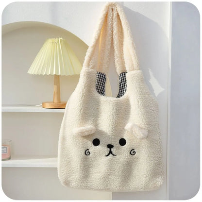 Soft Plush Embroidery Lamb Shoulder Bag