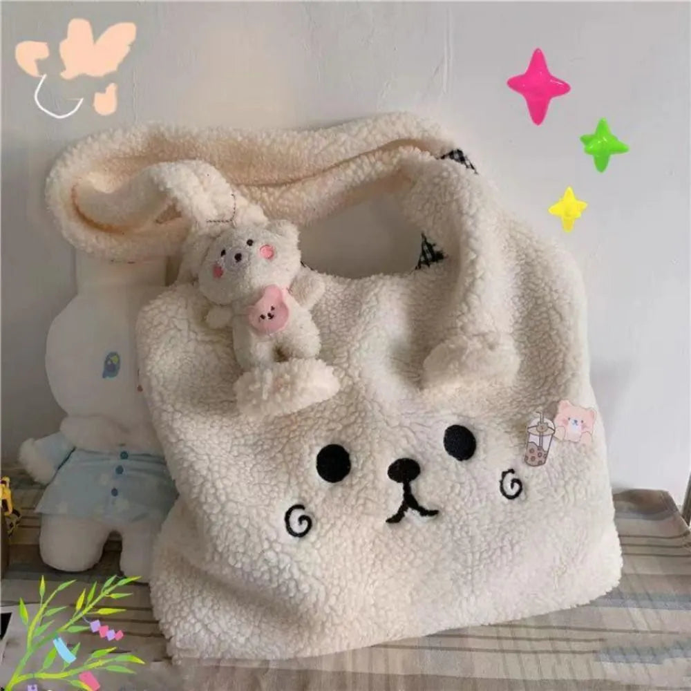 Soft Plush Embroidery Lamb Shoulder Bag