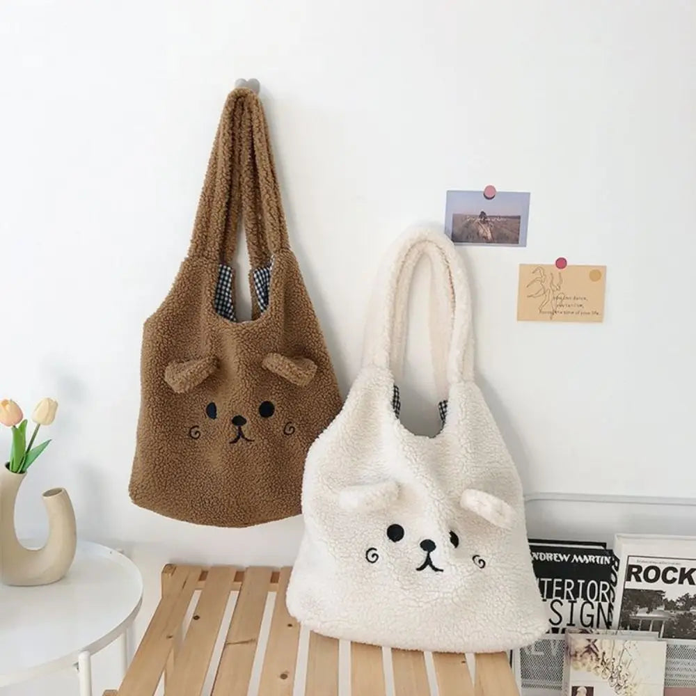 Soft Plush Embroidery Lamb Shoulder Bag