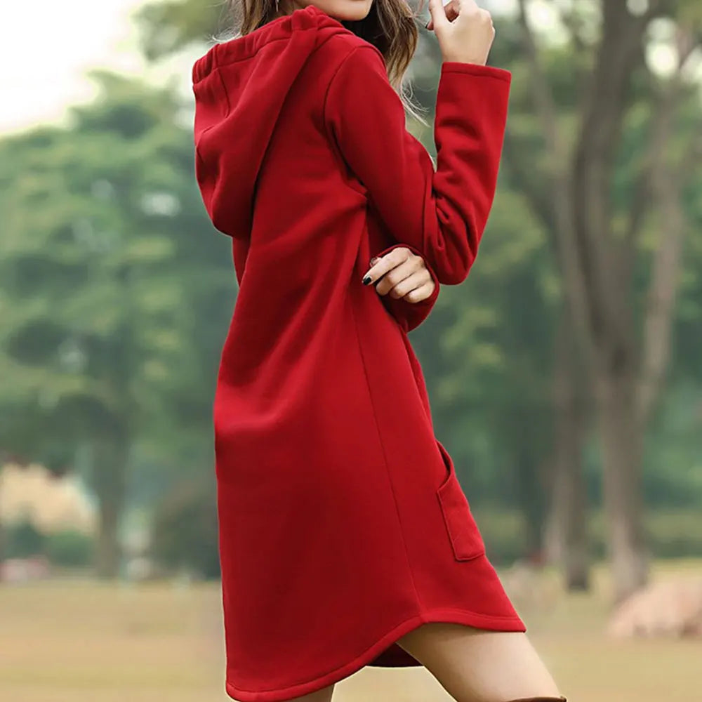 Long Style Women Hoodie Dress with Pockets