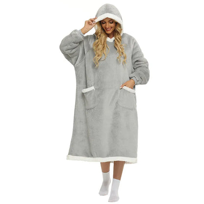 Super Long Home Flannel Robe-Hoodie