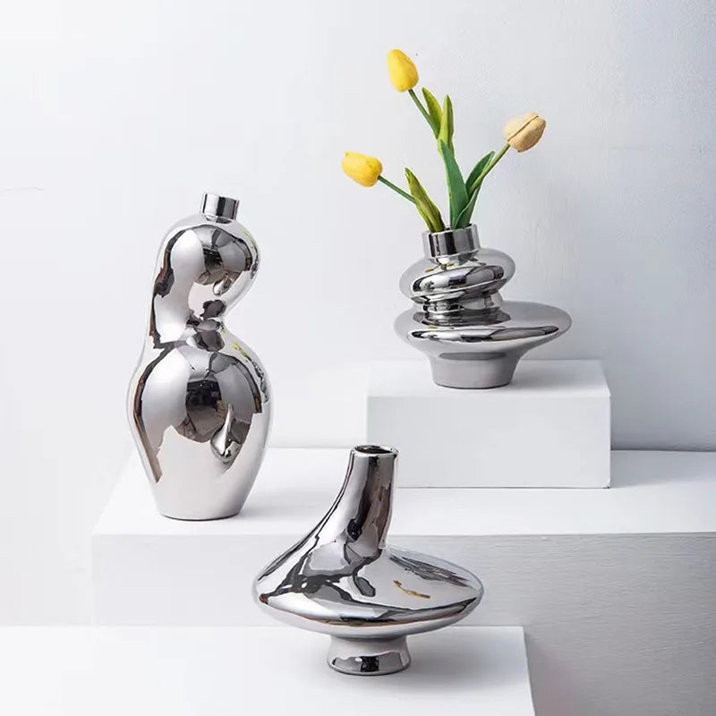 Silver Plated Ceramic Modern Vase