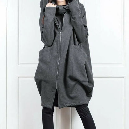 Long Loose Zip Up Women Hoodie Coat