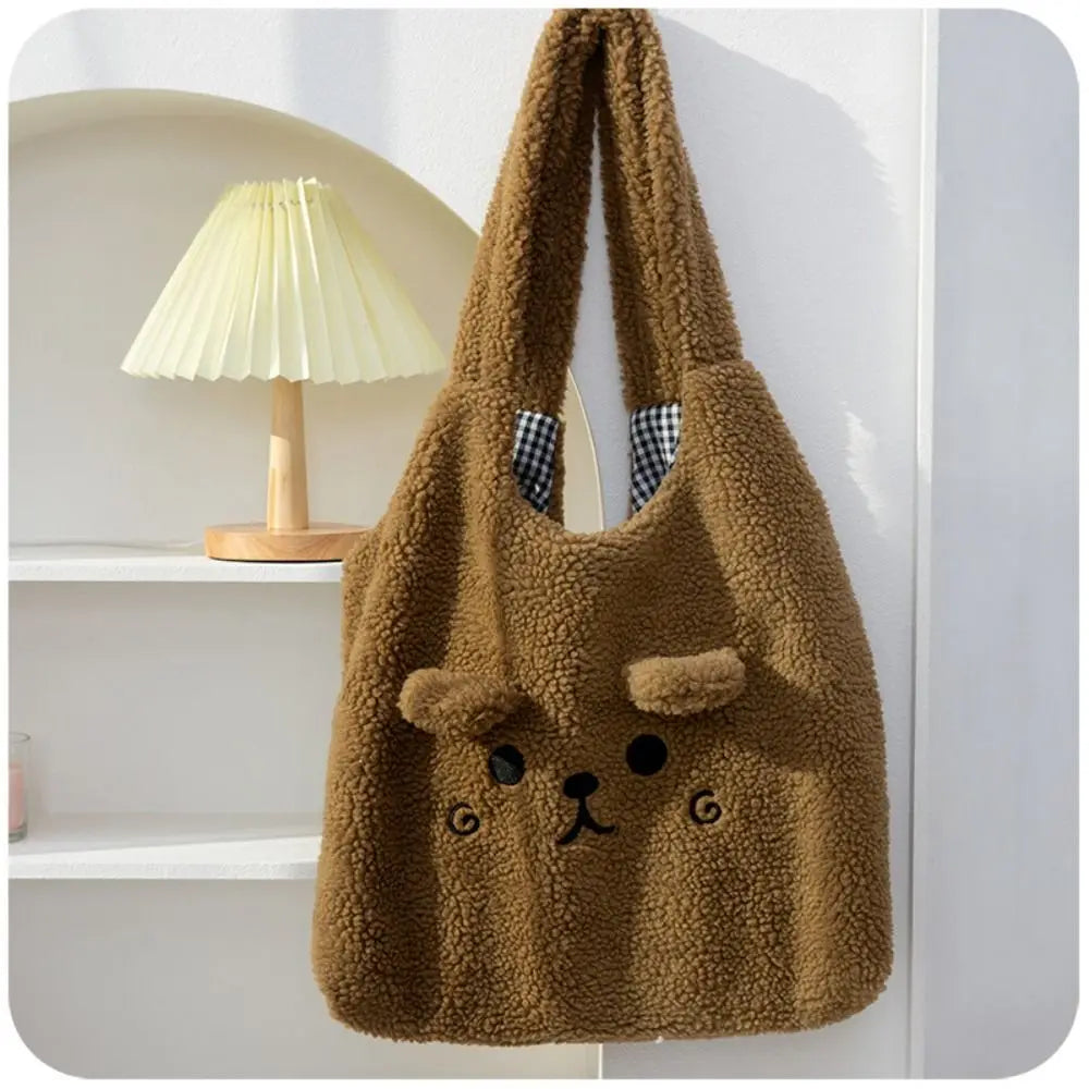 Soft Plush Embroidery Lamb Shoulder Bag