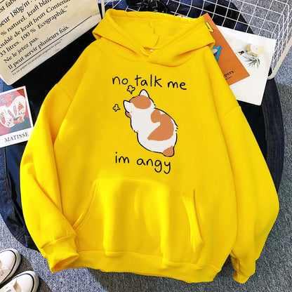 Cute Angry Cat Printed Women Hoodie