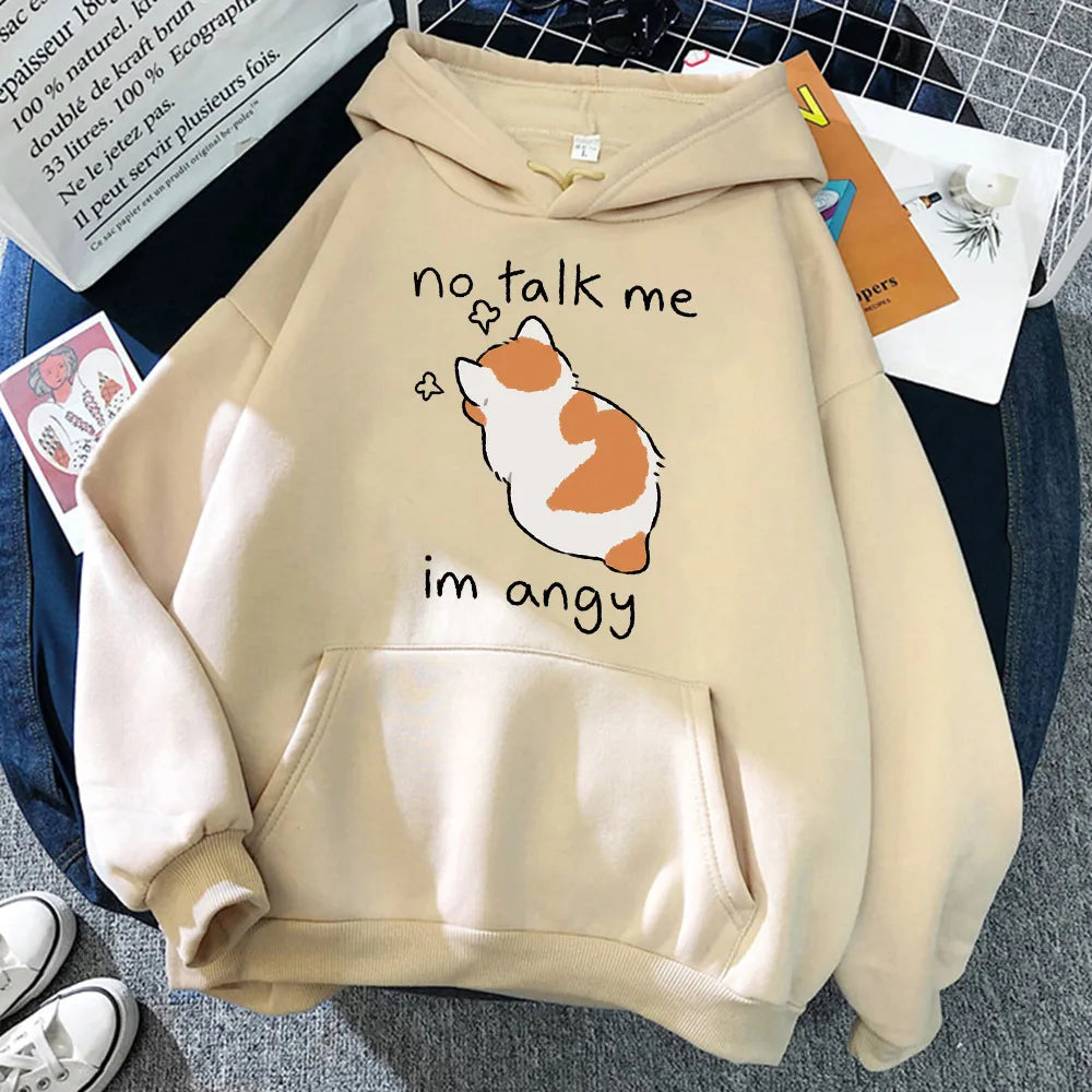 Cute Angry Cat Printed Women Hoodie