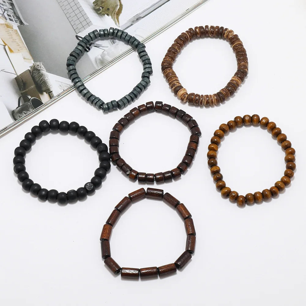 Multilayer Oriental Elastic Wooden Men Bracelets