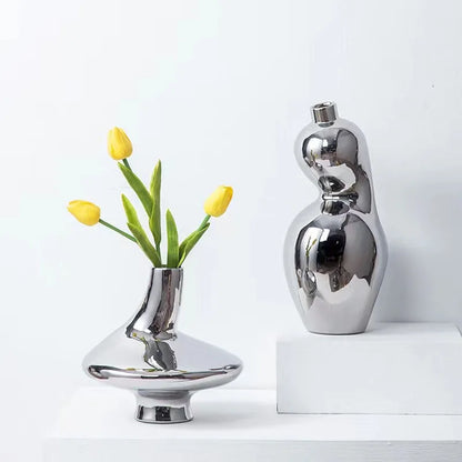 Silver Plated Ceramic Modern Vase