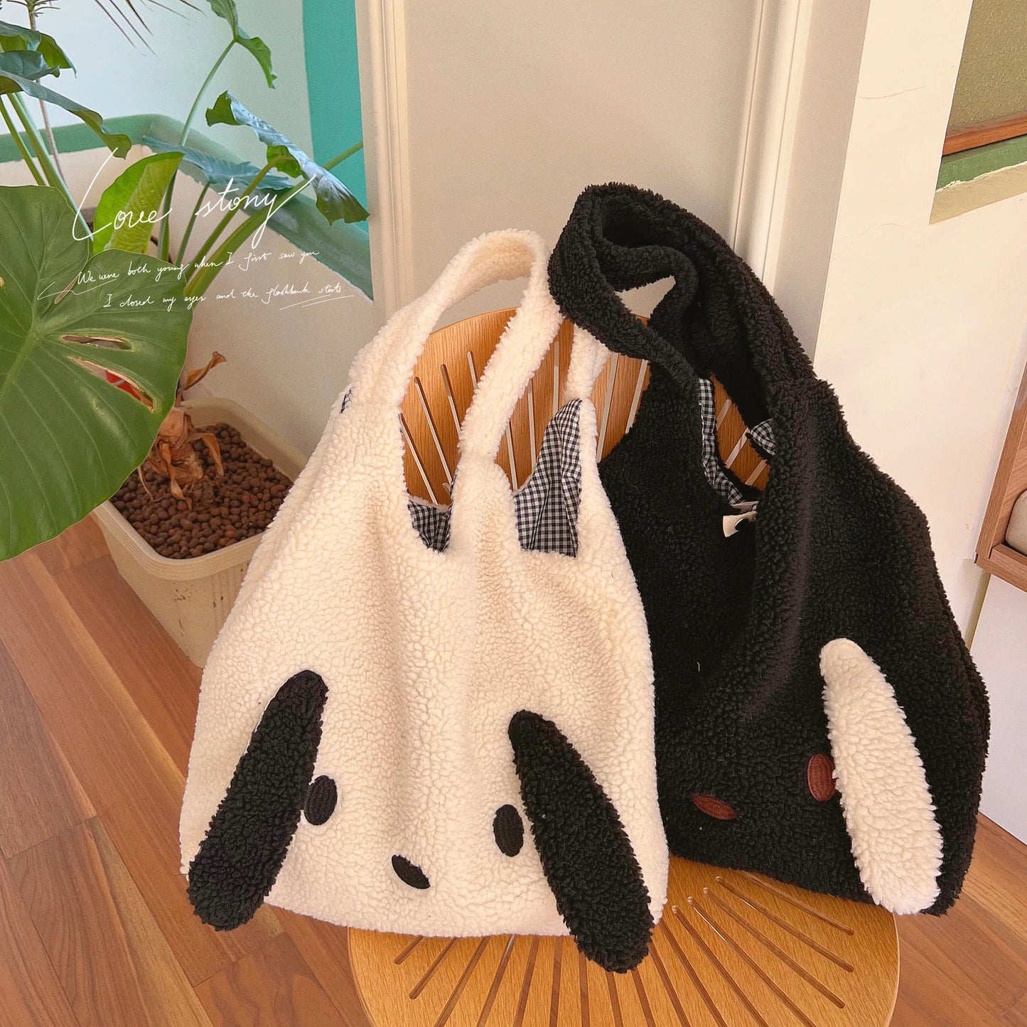 Big Ears Lamb Hair Shoulder Plush Tote Bag