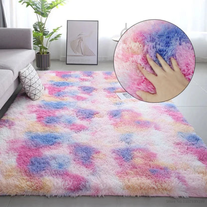 Rainbow Tie-Dye Fluffy Plush Rug Home Carpet