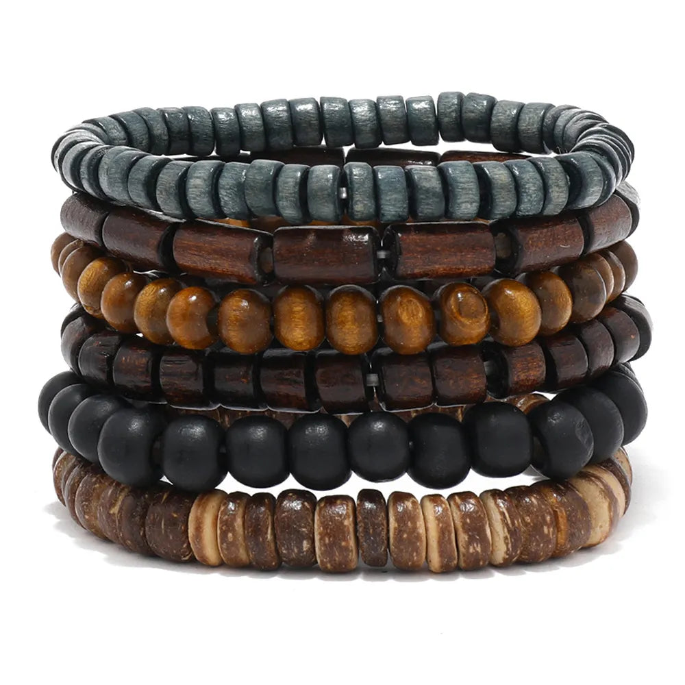 Multilayer Oriental Elastic Wooden Men Bracelets