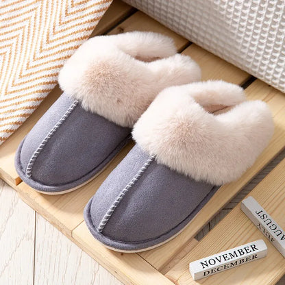 Women Soft Fur and Cotton Warm Home Flat Slippers