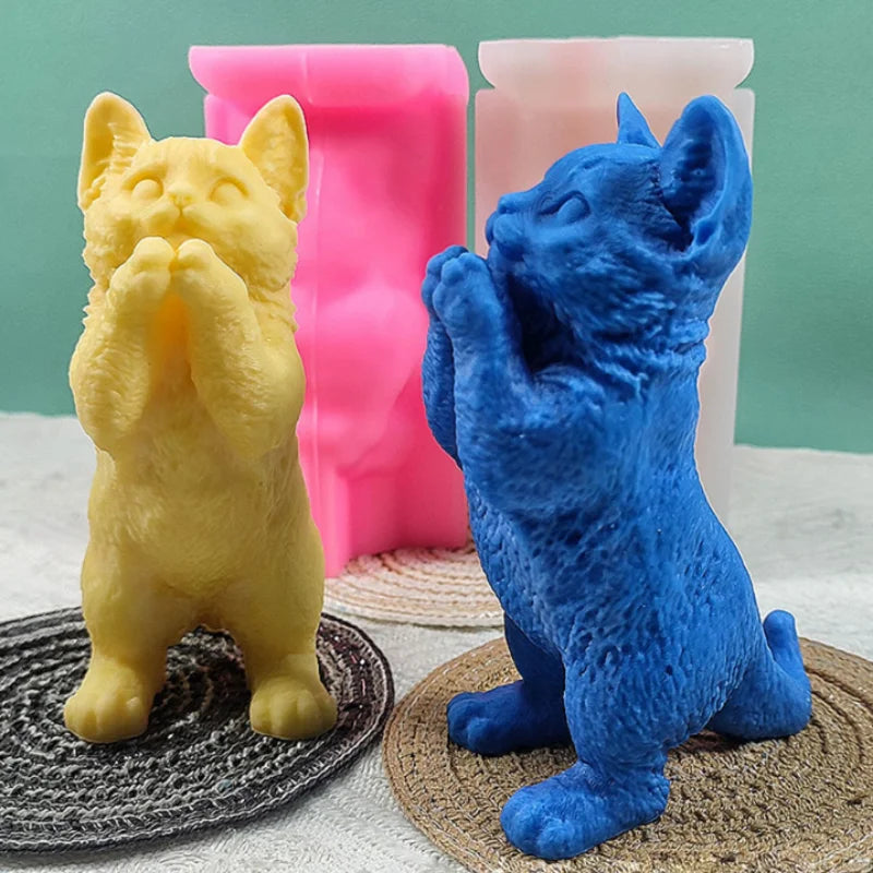 Cute Standing Cat Silicone Mold for Baking, Candle, Soap etc.