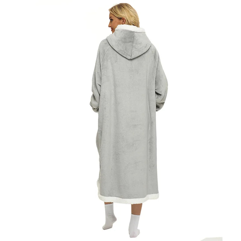 Super Long Home Flannel Robe-Hoodie