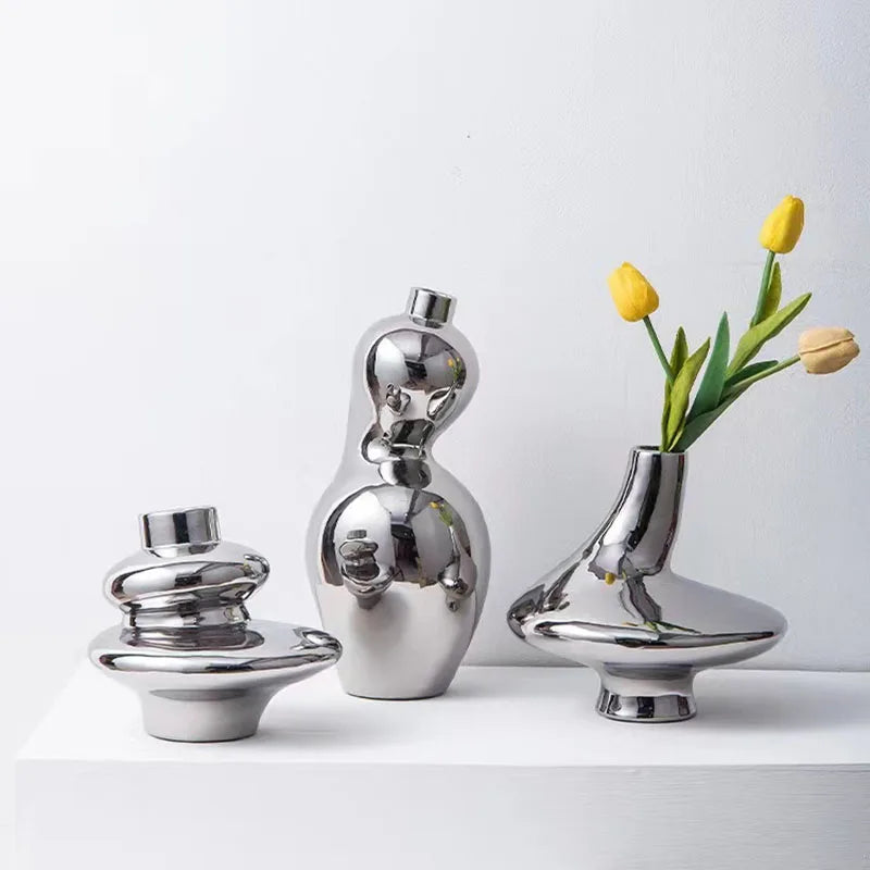 Silver Plated Ceramic Modern Vase