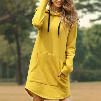 Long Style Women Hoodie Dress with Pockets