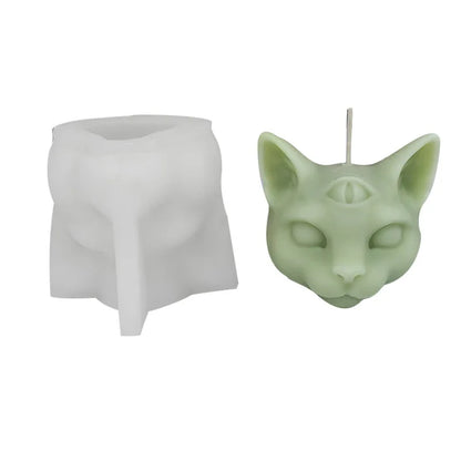 Three-eyes Cat Head Silicone Mold for Candle, Soap, Handicraft etc.