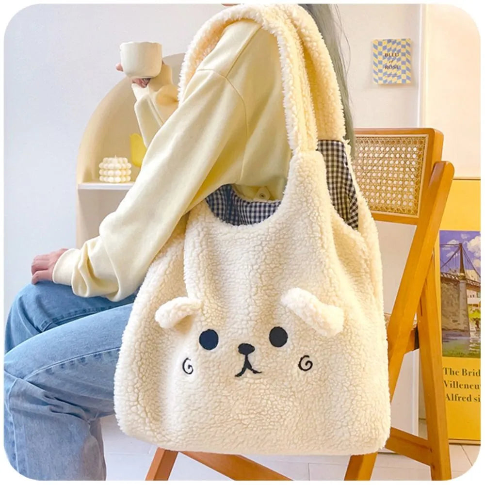 Soft Plush Embroidery Lamb Shoulder Bag