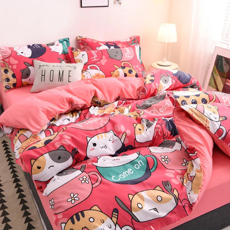 Cute Cartoon Duvet Cover Bed Bedding Set with Pillowcases 200x200 (No sheet)