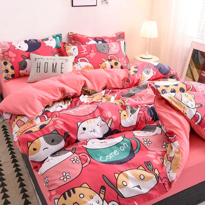 Cute Cartoon Duvet Cover Bed Bedding Set with Pillowcases 200x200 (No sheet)