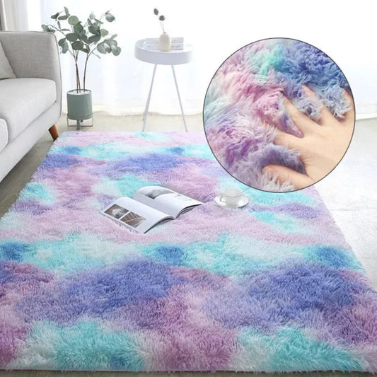 Rainbow Tie-Dye Fluffy Plush Rug Home Carpet