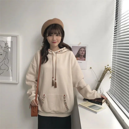 Causal Ethnic Style Women Hoodie with Drawstrings