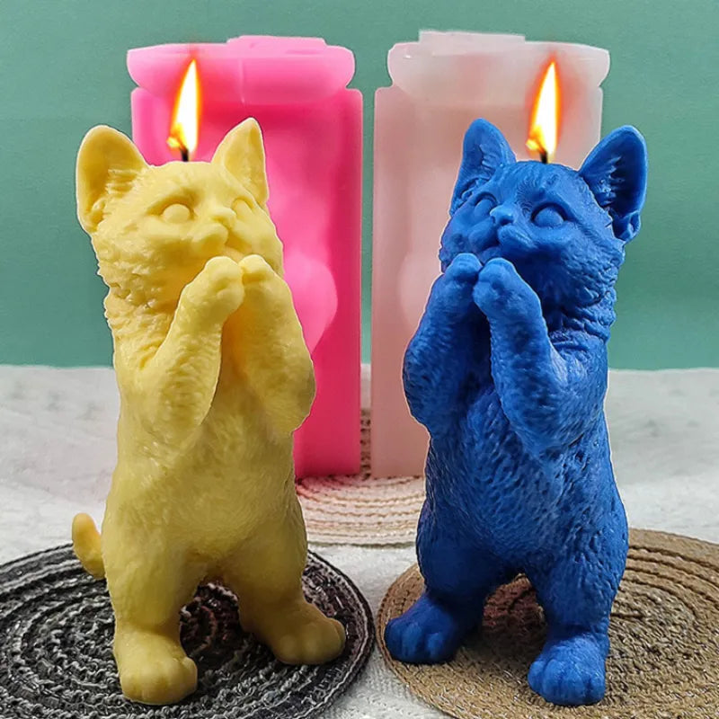 Cute Standing Cat Silicone Mold for Baking, Candle, Soap etc.