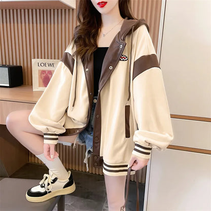 Fashion Hooded Loose Baseball Style Women Cardigan Jacket