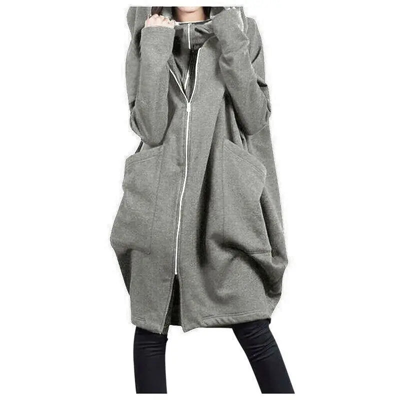 Long Loose Zip Up Women Hoodie Coat